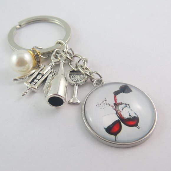 Wine Keychain Wine Lover Gift for Woman or Girl Wine Glass Charm Key Ring - Picture 2 of 4